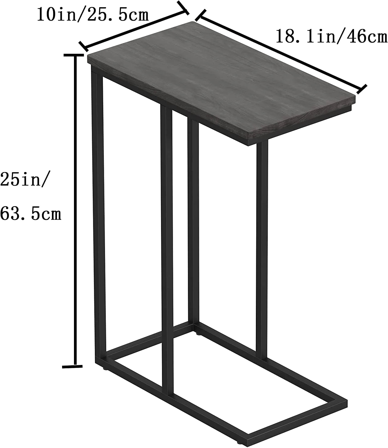 Side Tables: C Shaped Table with Stable Metal Frame, Table for Coffee Snack Laptop, Easy Assembly, Grey