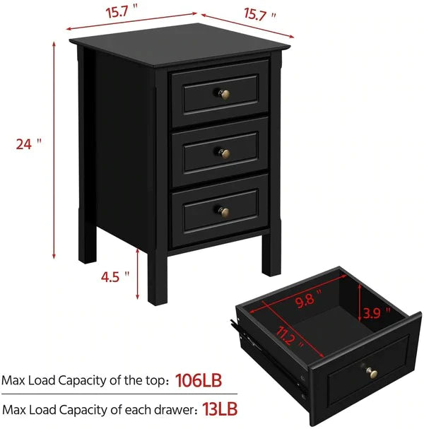 Side Tables: End Table with 3 Drawers