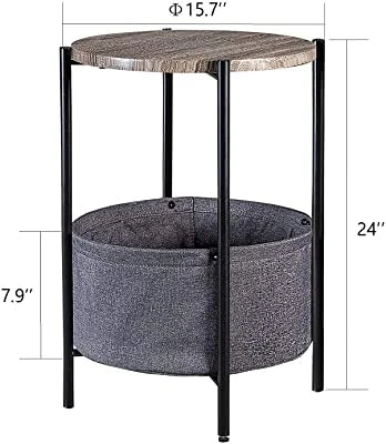 Side Tables: Industrial End Table with Metal Frame, Accent Table, 24" Height, Wooden, Brown