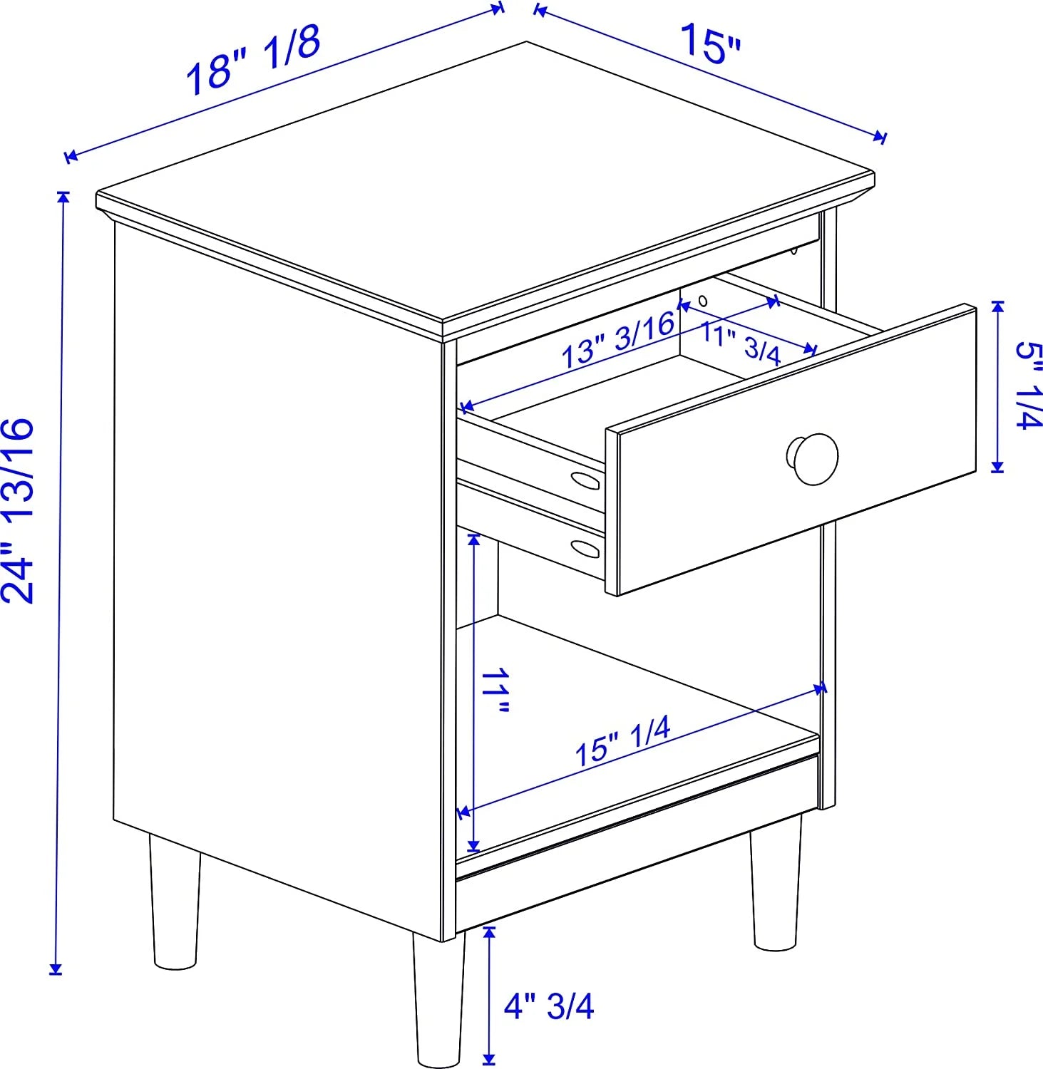 Side Tables: Modern Bedside Table 1-Drawer Solid Wood Nightstand Set