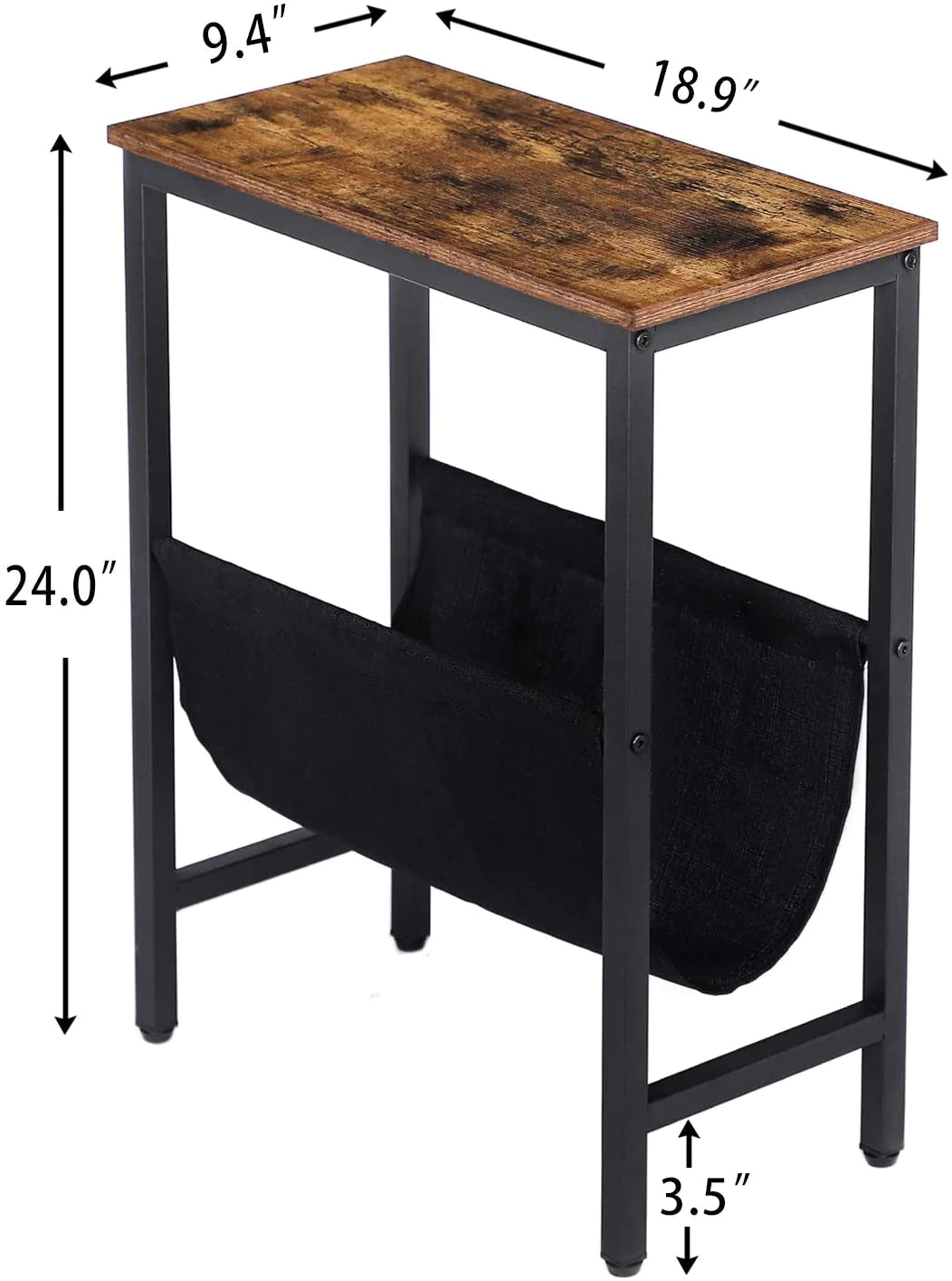 Side Tables: Narrow End Table with Magazine Holder Sling