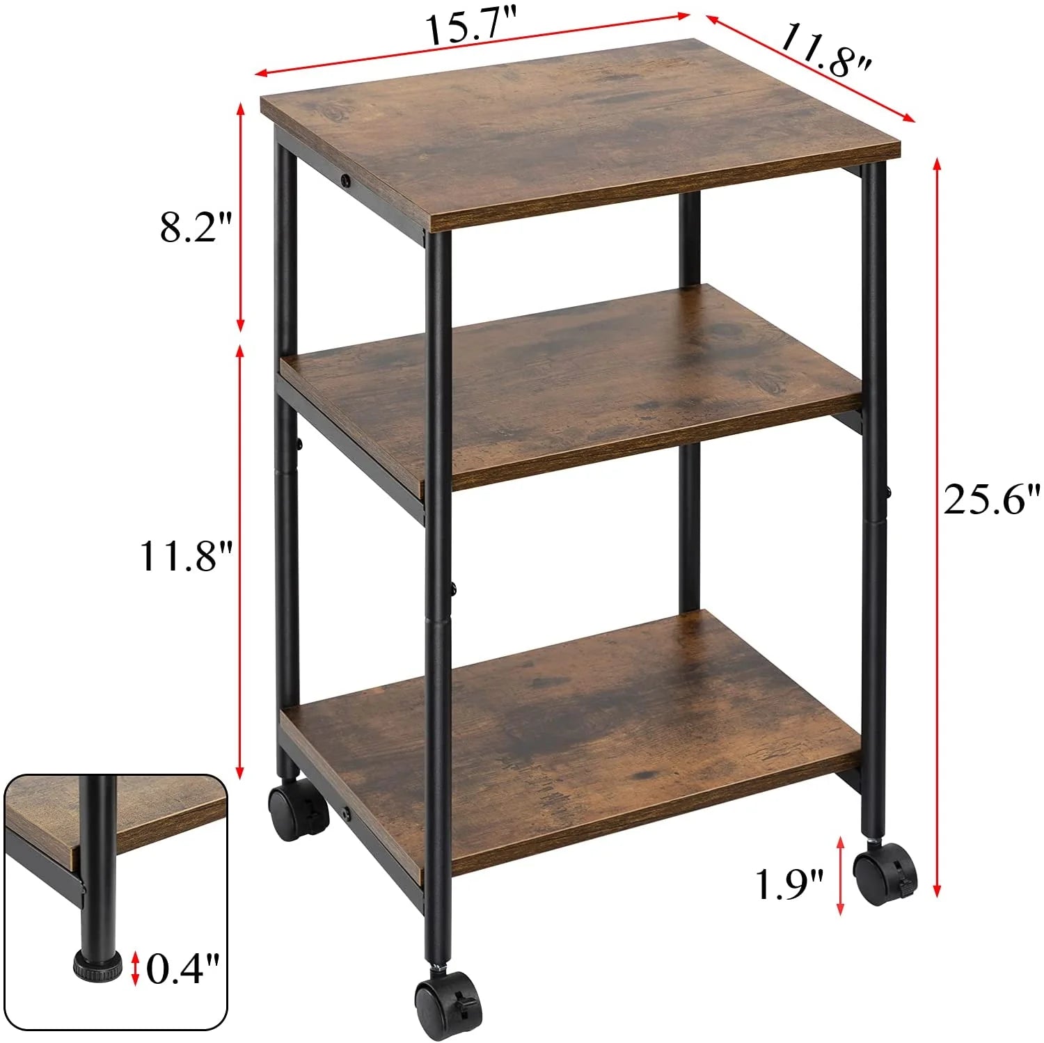 Side Tables: Rustic Brown 3-Tier Side Table with Storage Shelf