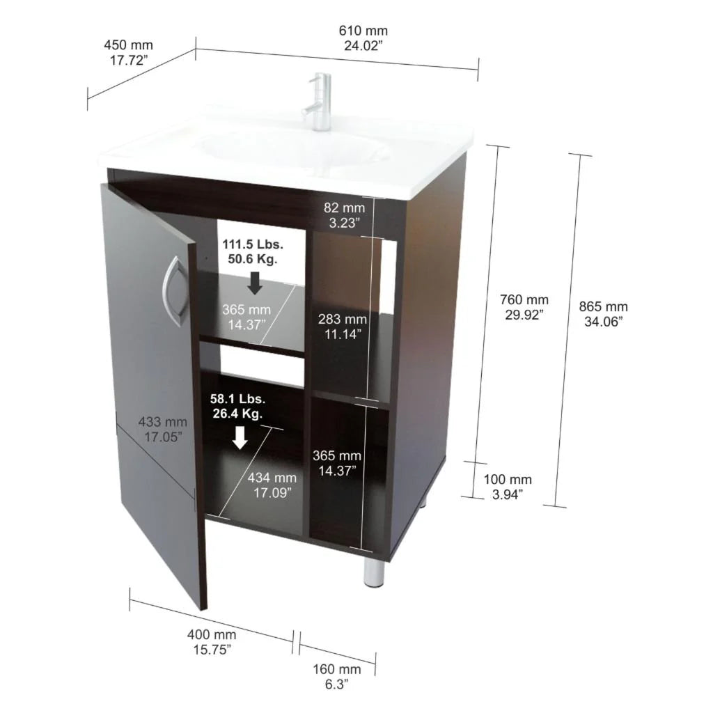 Single Sink Vanities: Espresso Bathroom Vanity with Metal Feet