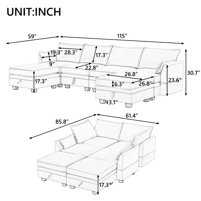 Sofa Bed: 115'' Upholstered L Shape Sofa Cum Bed