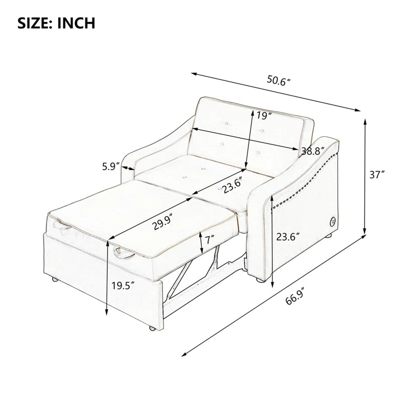 Sofa Bed: 50.6'' Upholstered Sofa Cum Bed