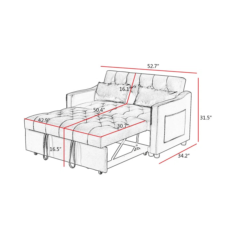 Sofa Bed: 52.7'' Upholstered Loveseat Sofa Cum Bed