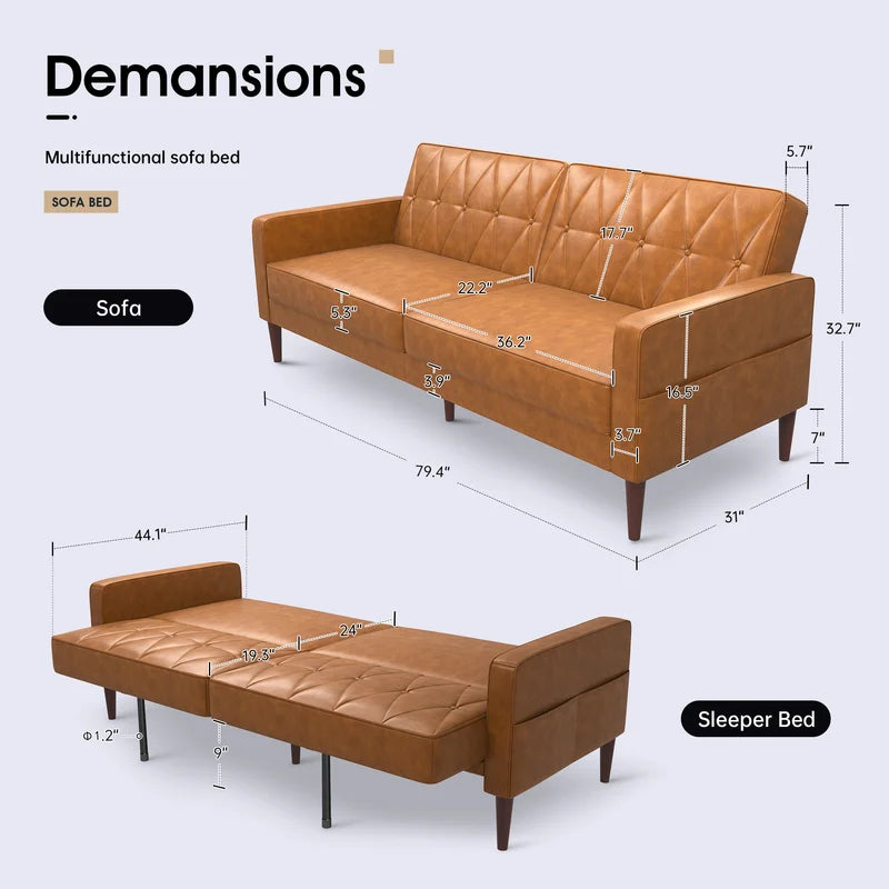 Sofa Bed: 79.4'' Leather Sofa Cum Bed