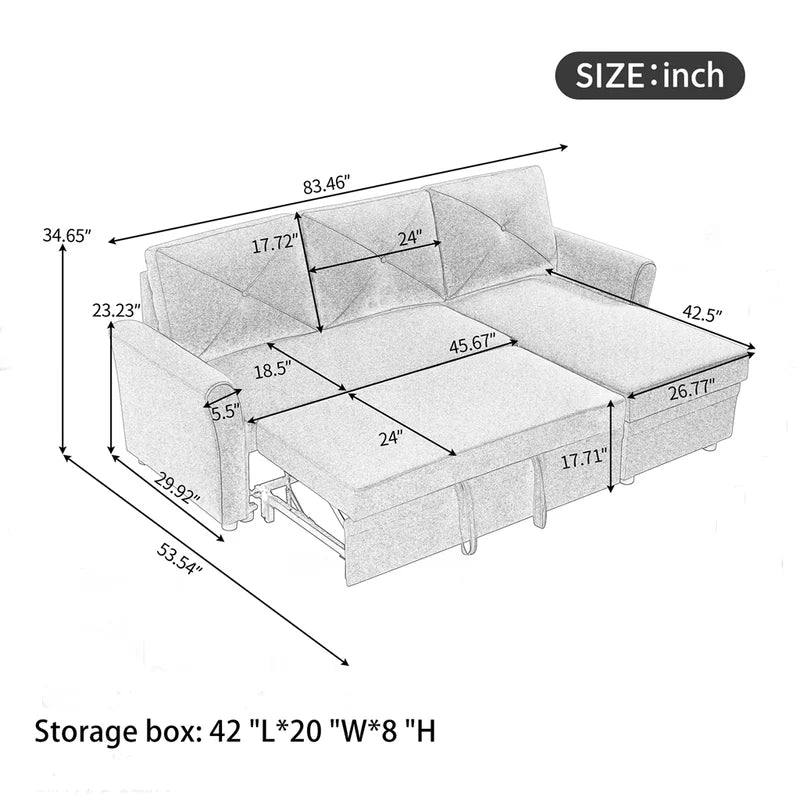 Sofa Bed: Upholstered Sectional L Shape Sofa Cum Bed Blue