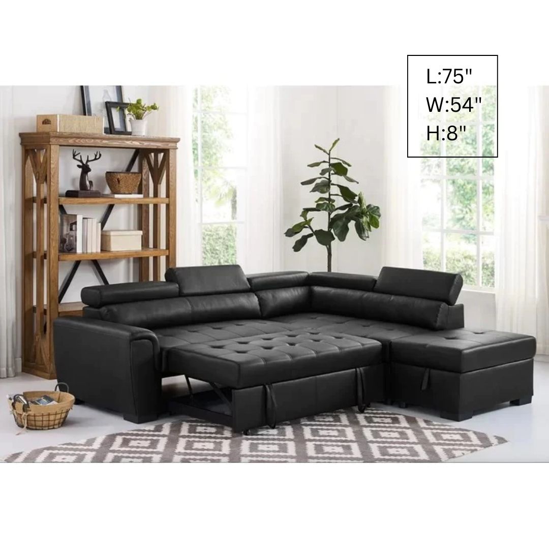 Sofa Cum Bed L Shape Vegan Leather Sofa Cum Bed