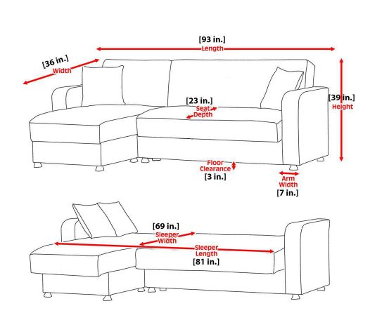 Sofa Cum Bed: Modern Grey Fabric Upholstered L-shaped Sofa Cum Bed