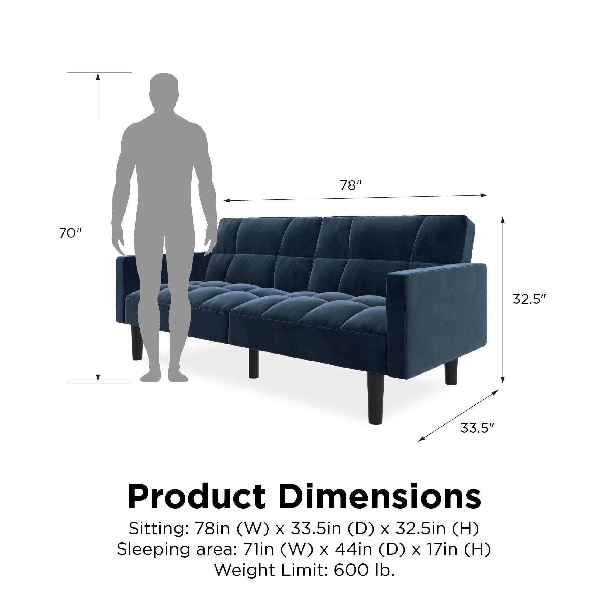 Sofa Cum Beds: Convertible Sofa Sleeper Futon with Arms - Blue Microfiber