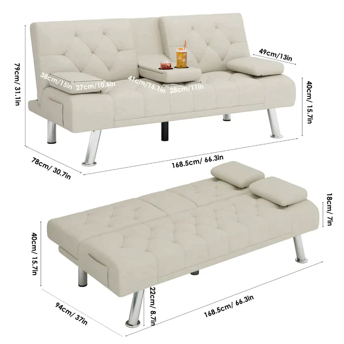 Sofa Cum Beds: Fabric Couch for Compact Metal Legs