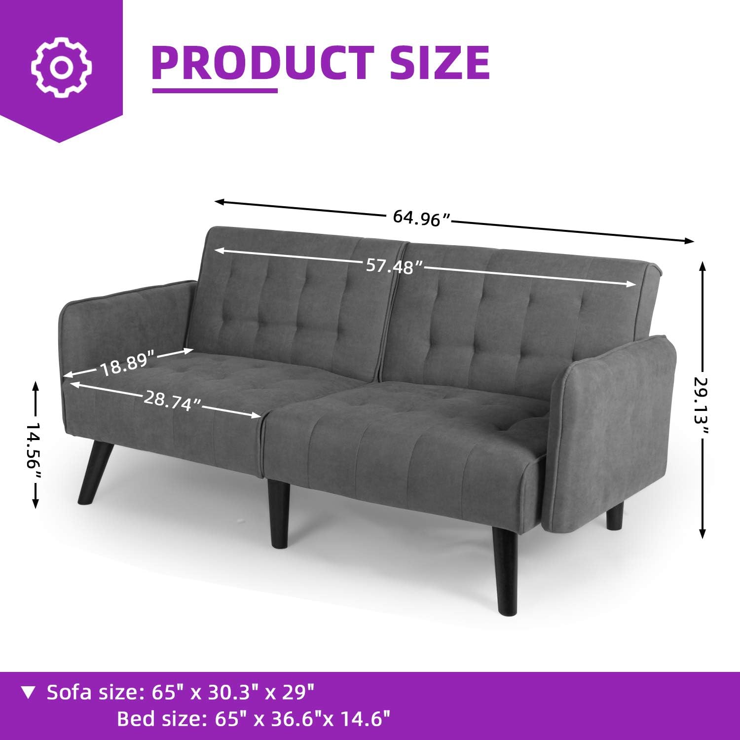 Sofa Cum Beds: Furniture for Small Space, Apartment, Dorm, Living Room, Light Grey