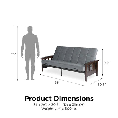 Sofa Cum Beds: Solid Wood Arm Futon with Walnut Finish