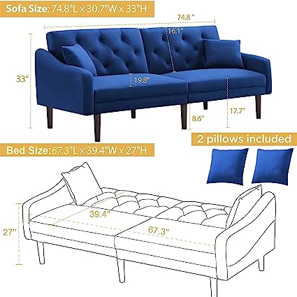 Sofa Cum Beds: Velvet Sofa Bed, Folding ,Blue