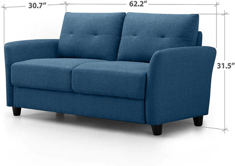 2 Seater Sofa : Loveseat Sofa Tufted Cushions Lyon Blue