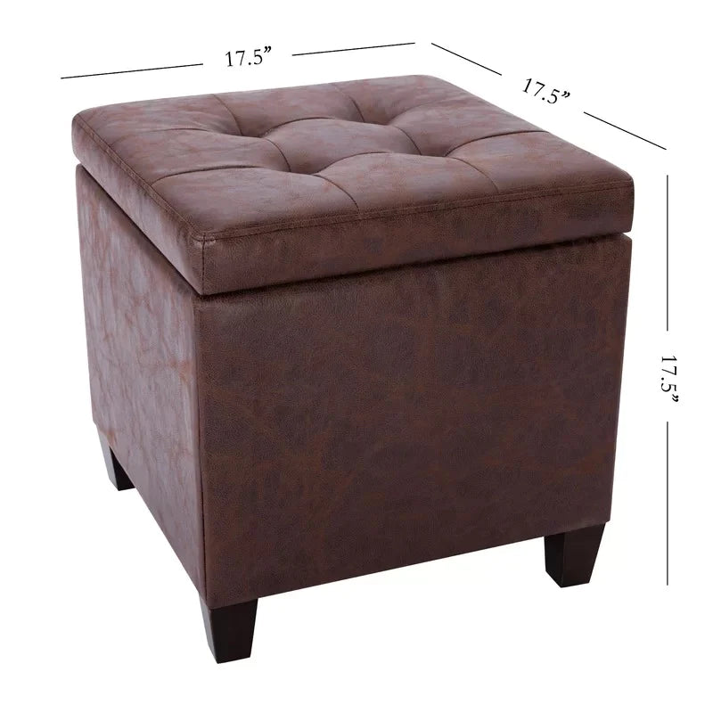 Storage Ottomans: 17.5'' Wide Faux Leather Tufted Square Storage Ottoman with Storage