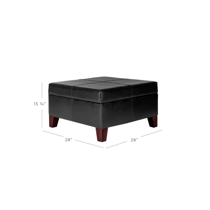 Storage Ottomans: 28'' Wide Faux Leather Square Cocktail Ottoman with Storage