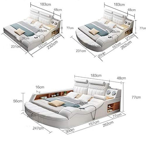 Smart Bed: Hardwood Leatherette Bed with End Bench Sofa Massage