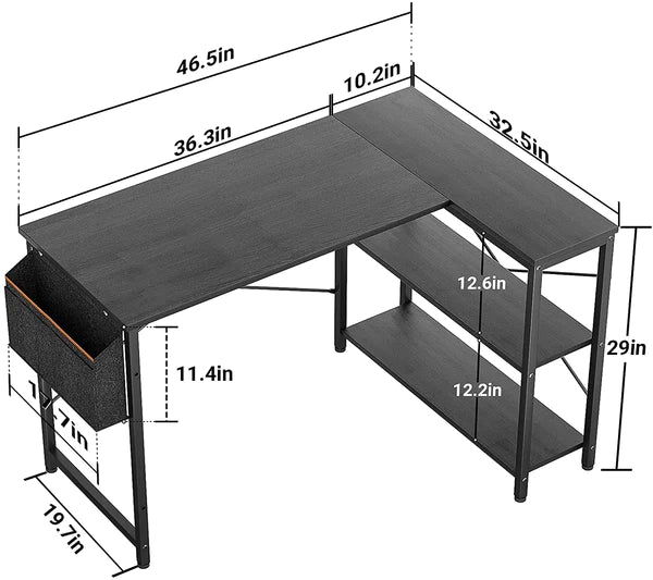 Study Table: L-Shaped Desk with Reversible Storage Shelves