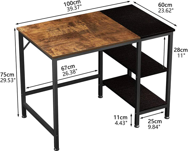 Study Table : Storage Shelf,2-Tier Industrial Morden Laptop Table with Splice Board