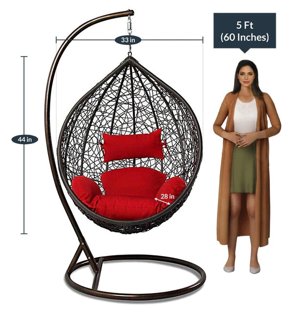 Swing Chairs: Swing Chair With Stand And Cushion Iron, Plastic Large Swing (Brown, Red)
