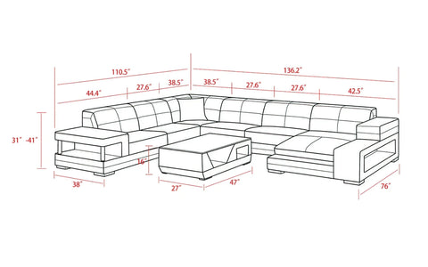 U Shape Sofa Set:Leatherette Standard Size ,(Orange and White)
