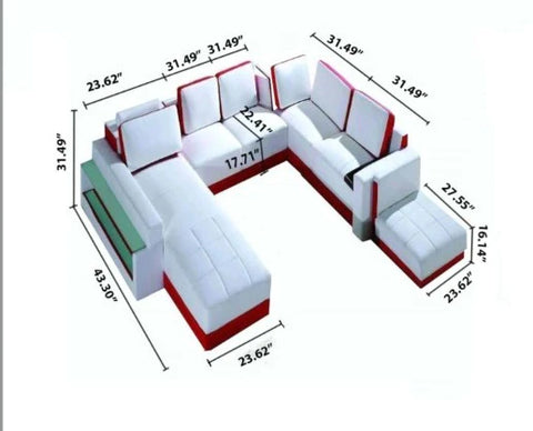 U Shape Sofa Set: Luxury Ultra Contemporary Sectional Sofa Set (White and Pink)