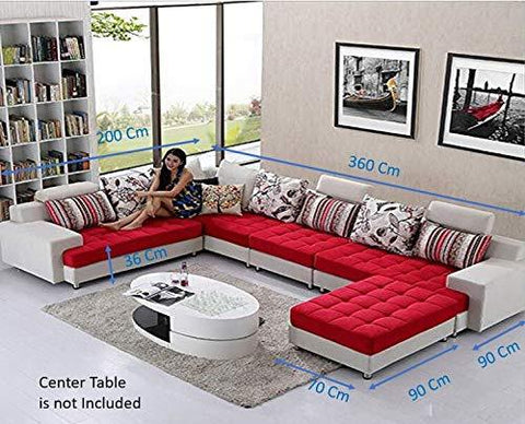 U Shape Sofa Set: Puffy Leatherette Standard Size, (Red and White) Sofa Set