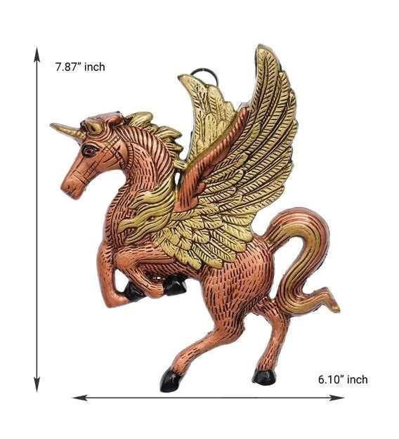 Wall Art: Iron Flying Unicorn Wall Decor In Gold Color