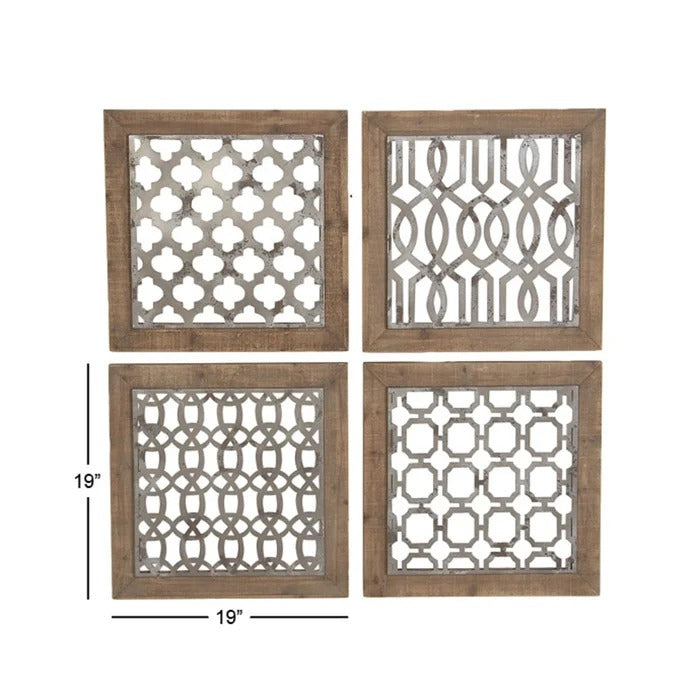 Wall Art: Metal and Wood Wall Decor (Set of 4)