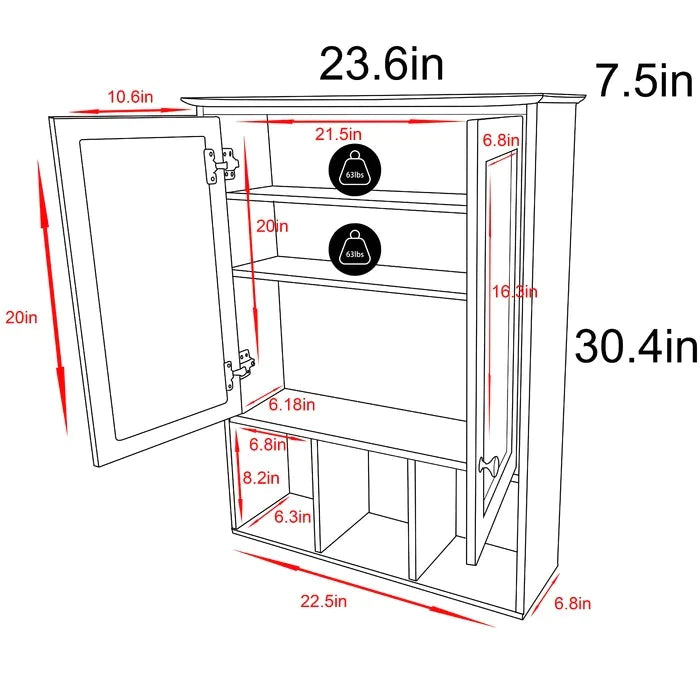 Wall Cabinets: 23.6'' W x 30.4'' H x 7.5'' D Wall Mounted Bathroom Cabinets