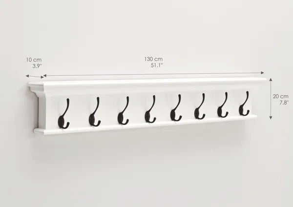 Wall Hook: Solid Wood 8 Hook Wall Mounted Rack