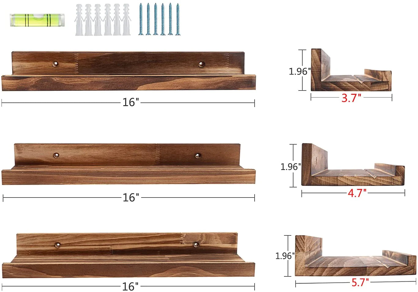 Wall Shelves: Set of 3 ,Picture Ledge Shelf Wood for Office,Living Room, Kitchen