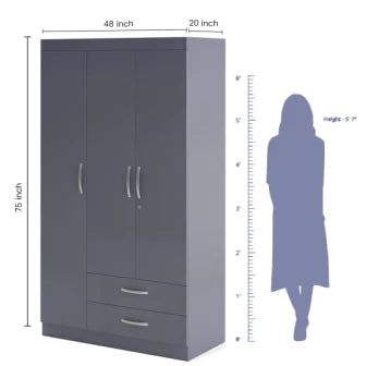 Wardrobe : 3 Door Wardrobe (In Solid Grey)