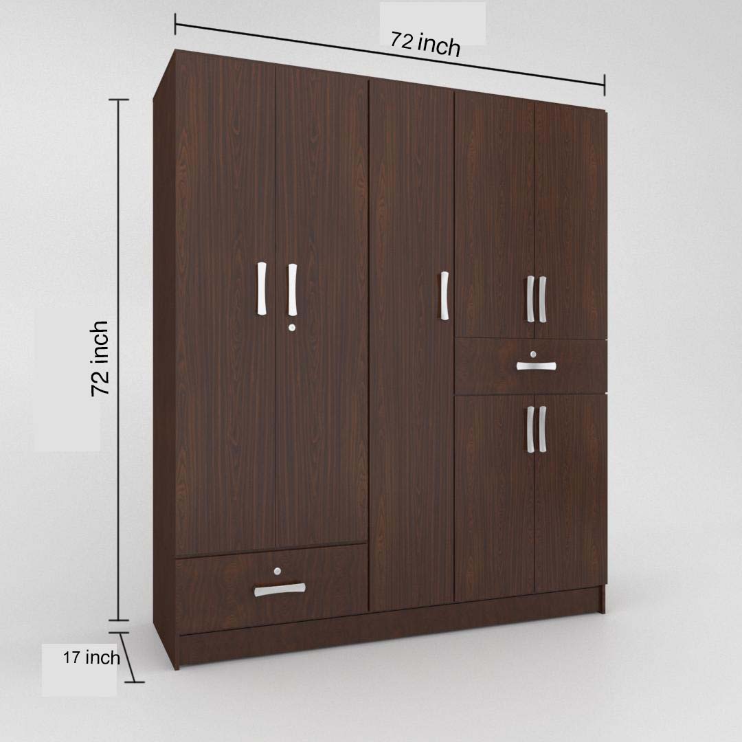 Wardrobe : 5 Door Wardrobe Cupboard (In Classic Walnut Finish)