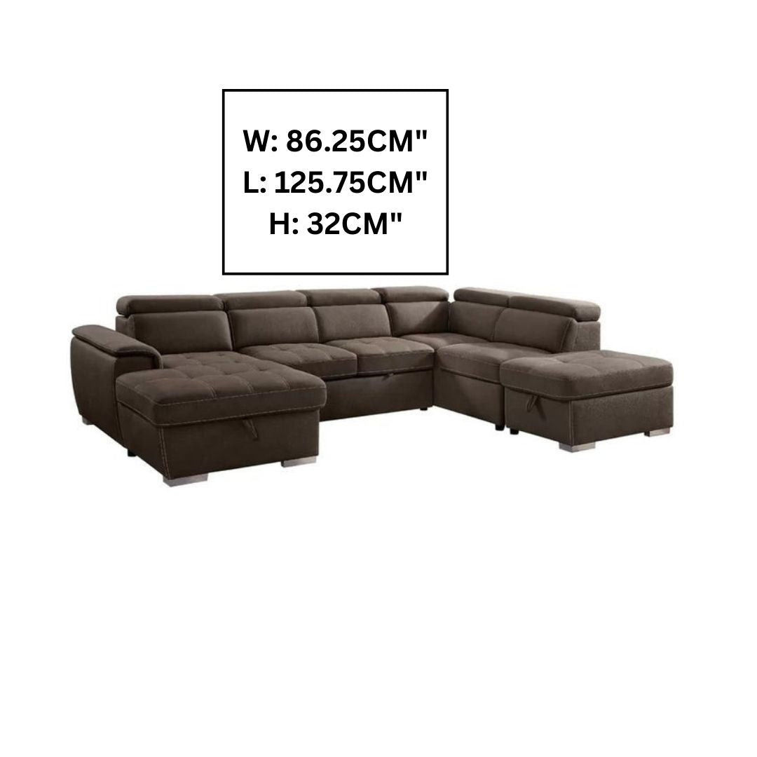 U Shape Sofa Set : 5 Seater 127.75" Wide Symmetrical Sleeper Sectional