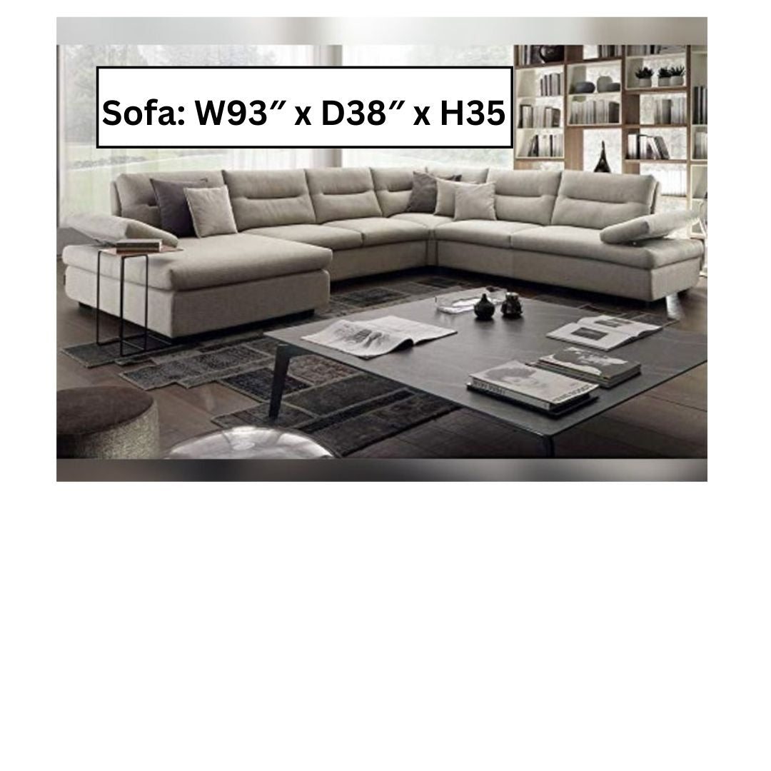 U Shape Sofa Set: Italian Hardwood Sectional Sofa, Standard, Grey