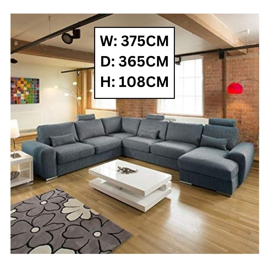 U Shape Sofa Set: Hardwood Leatherette (Black)