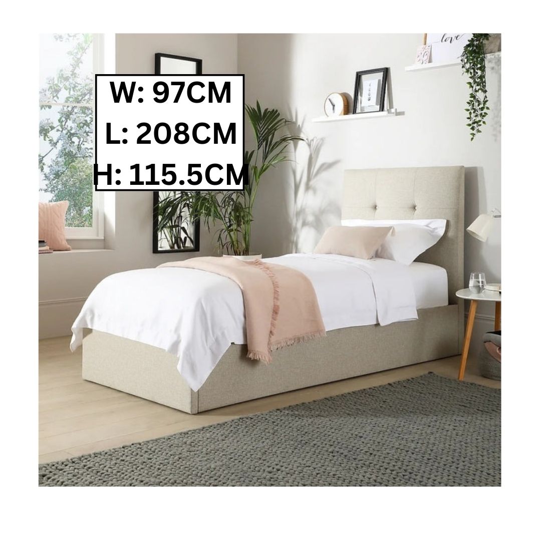 Single Bed: Oatmeal Fabric Single Hydraulic Bed