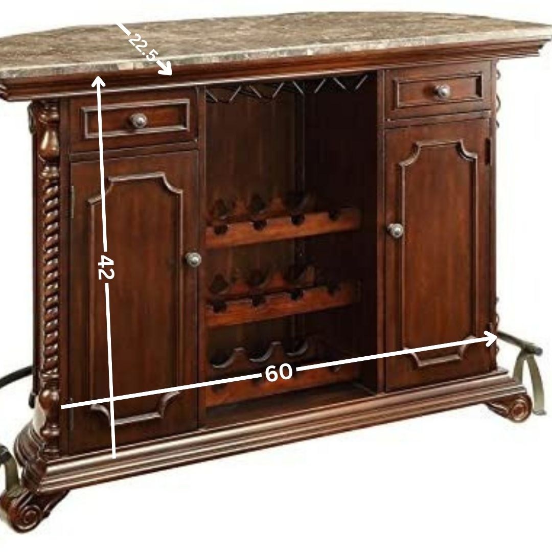 Bar Cabinet: Brown 2-door 2-drawer Bar Unit with Marble Top