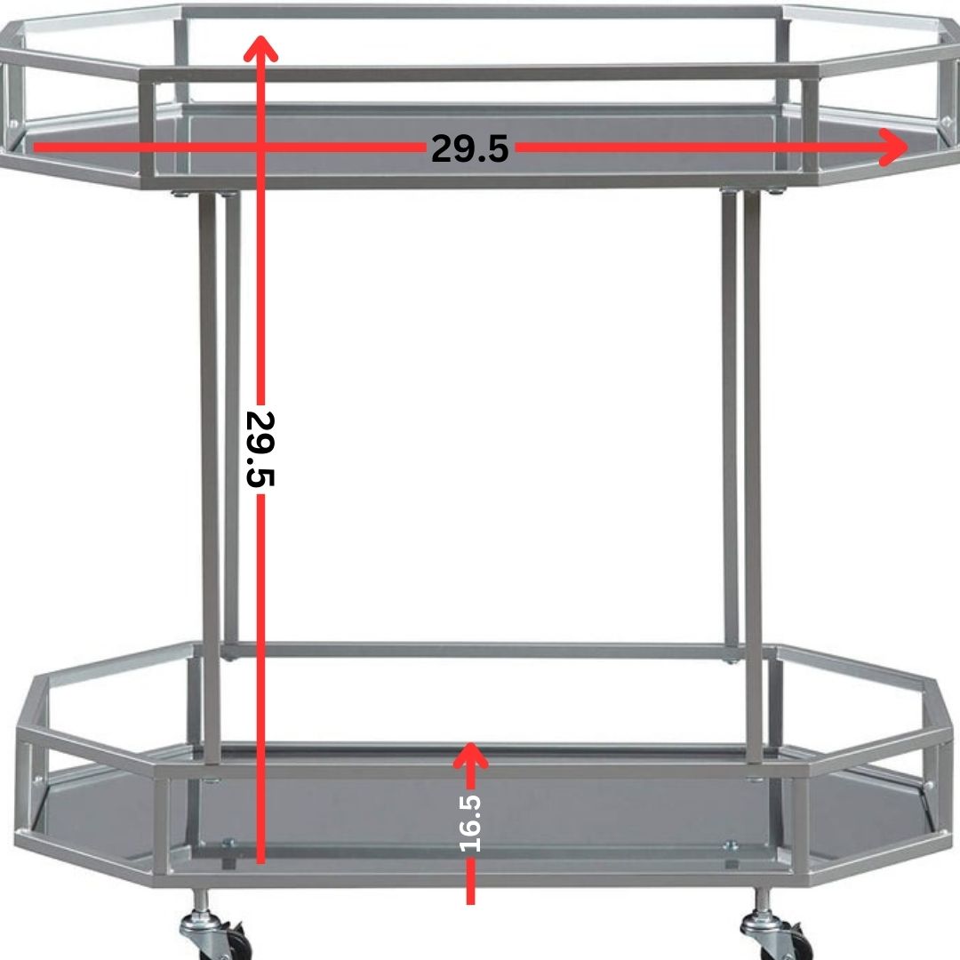 Bar Cabinet: Metal Bar Cart with Caster Wheels, Silver Finish