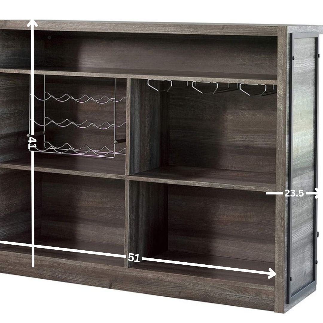 Bar Cabinet: Rectangular 5-Shelf Aged Oak Bar Unit