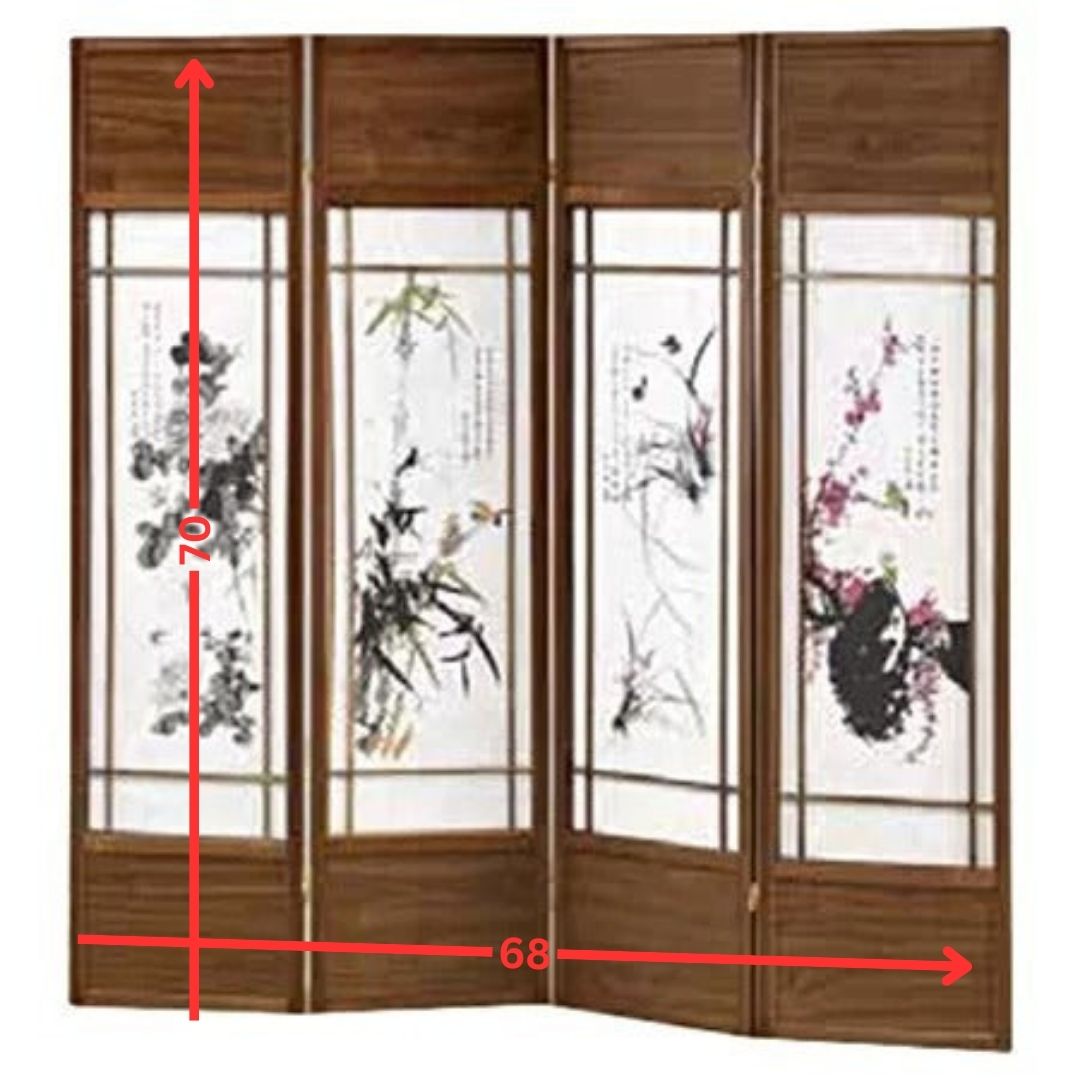 Room Dividers: 68'' W x 70'' H 4 - Panel Solid Wood Folding Room Divider