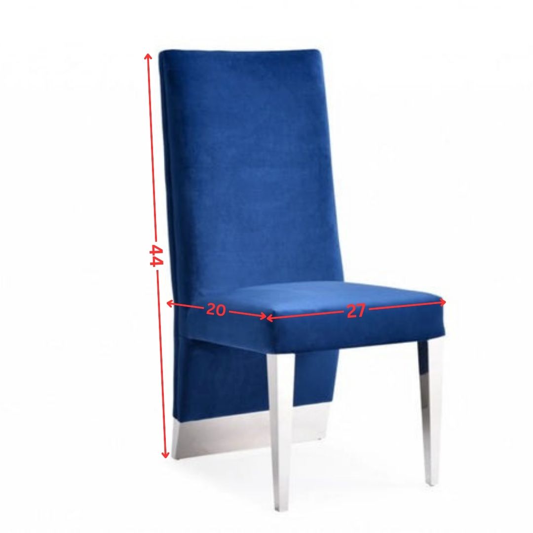 Dining Chair: BERRY Blue Velvet & Stainless Steel Dining Chair