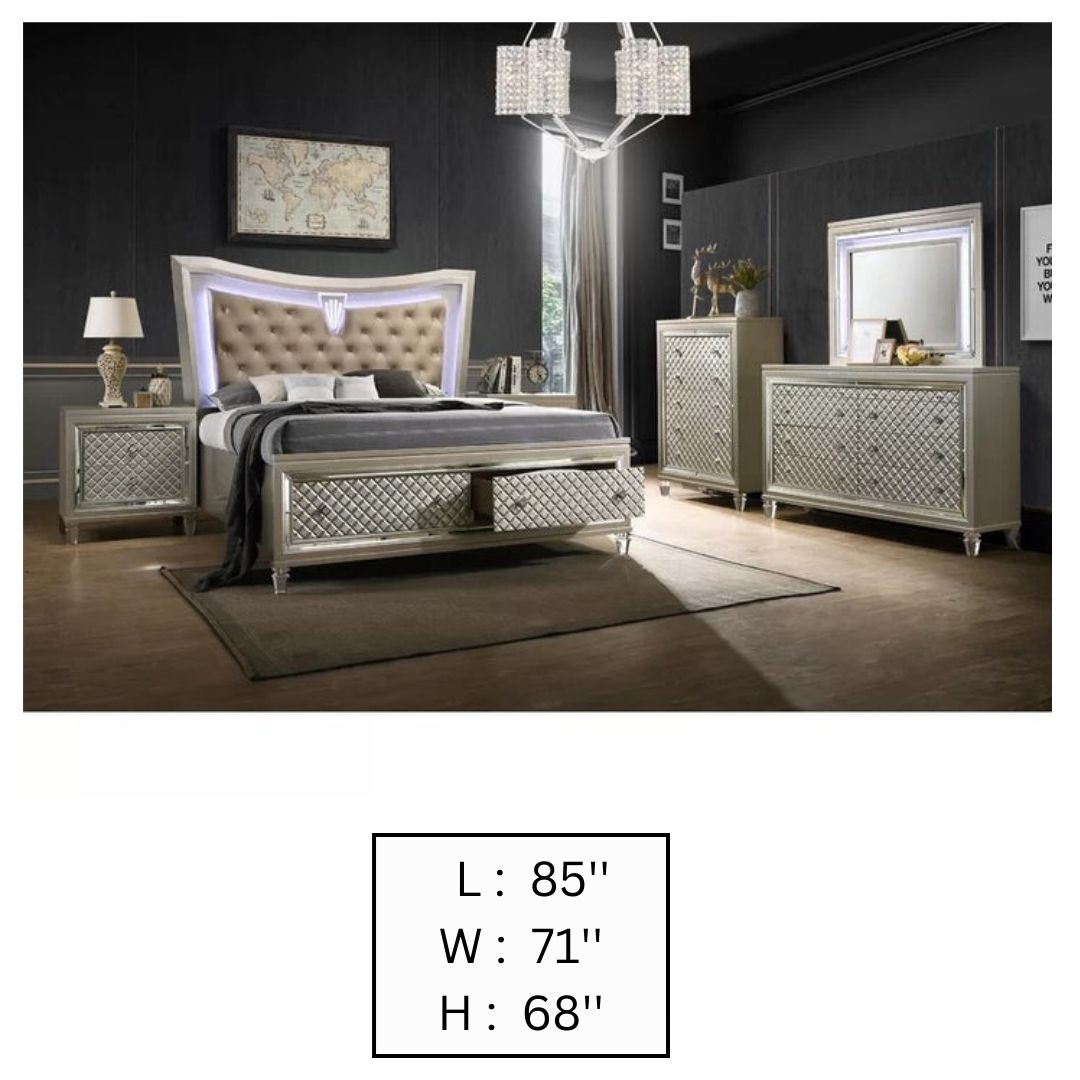 Bedroom Set: Faux leatherette Standard 4 Piece Bedroom Set