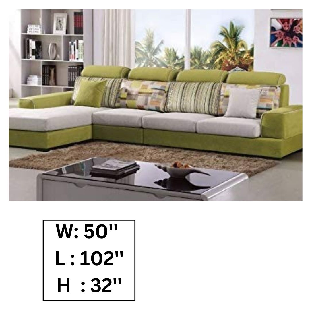 L Shape Sofa Set:- Fabric Sofa Set, Standard Size (Pear Green and Off White)