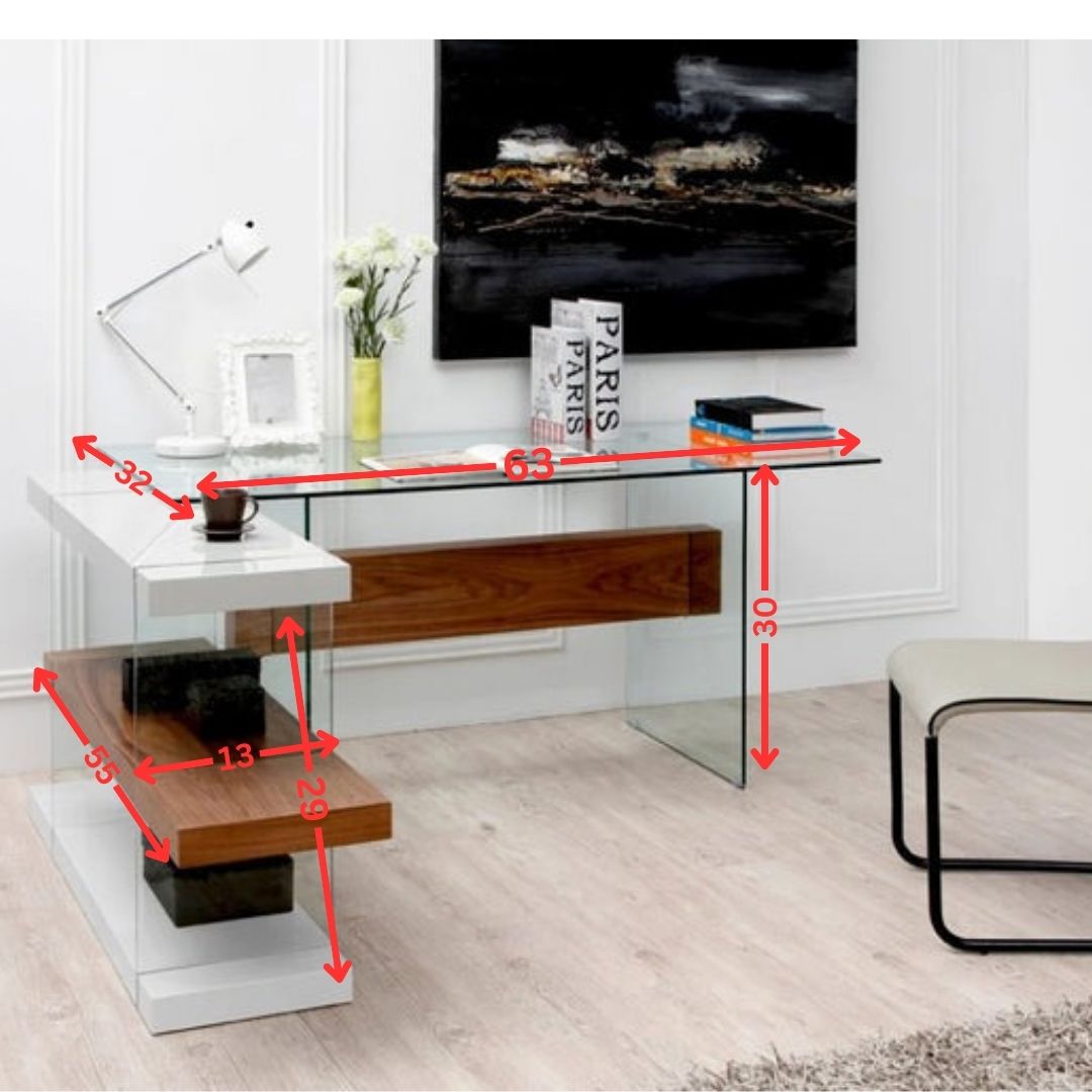 Office Desk : Contemporary White & Walnut Desk & Shelves