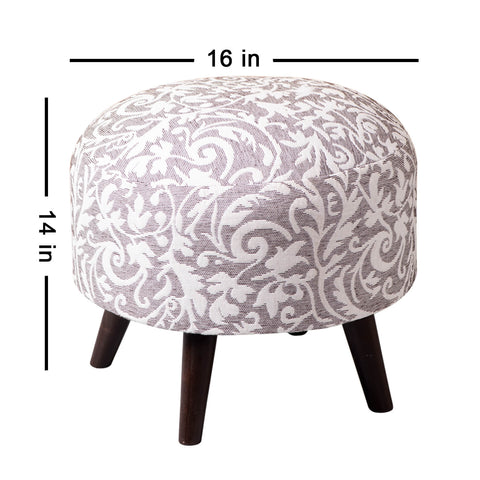 Wooden Ottomans: Grey & White Cotton Ottoman Set of 1