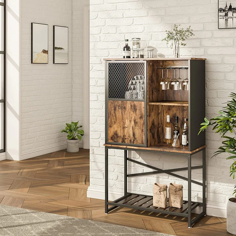 Luxurious Walnut Wooden Bar Wall Shelf / Mini Bar Cabinet